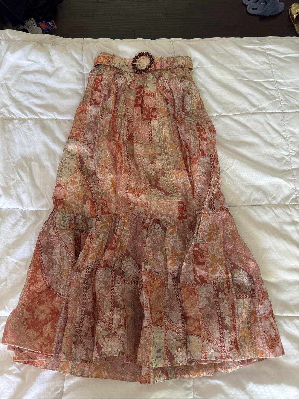 ZIMMERMANN Tiggy Paisley Linen Maxi Midi Skirt Size 0 Crystal Buckle Belt - Picture 3 of 15